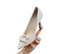 Women's Thin Heel Shoes Pointed Head Shallow Metal Buckle A Slip-on Wear-Resistant High Heels(Beige,39)