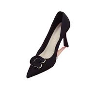 Women's Thin Heel Shoes Pointed Head Shallow Metal Buckle A Slip-on Wear-Resistant High Heels(Black,38)