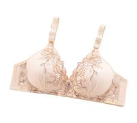 Women's Thin Underwired Bra with Embroidery and One Pair of Breasts, Breathable Beauty Back, Pink, 8(Light Yellow,14)