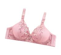 Women's Thin Underwired Bra with Embroidery and One Pair of Breasts, Breathable Beauty Back, Red, 12(Pink,8)