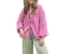 Women's Tie-Front Knit Cardigan - Y2K Oversized Open-Front Sweater for Fall & Winter Layering