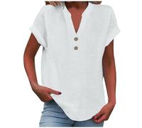 Women's Tops Summer V Neck Button Down Short Sleeve Top T Shirt Loose Fit Blouse Dressy Shirts Ladies Casual T Shirts E-194