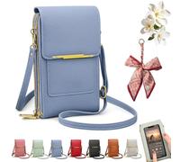 Women's Touch Screen Mobile Phone Messenger Bag, Touchscreen Phone Crossbody Bag for Women, RFID Block Anti-Theft Leather Messenger Bags, Adjustable Shoulder Strap (Blue)