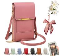 Women's Touch Screen Mobile Phone Messenger Bag, Touchscreen Phone Crossbody Bag for Women, RFID Block Anti-Theft Leather Messenger Bags, Adjustable Shoulder Strap (Dark Pink)
