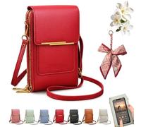 Women's Touch Screen Mobile Phone Messenger Bag, Touchscreen Phone Crossbody Bag for Women, RFID Block Anti-Theft Leather Messenger Bags, Adjustable Shoulder Strap (Red)
