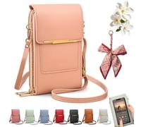 Women's Touch Screen Mobile Phone Messenger Bag, Touchscreen Phone Crossbody Bag for Women, RFID Block Anti-Theft Leather Messenger Bags, Adjustable Shoulder Strap (Light Pink)