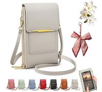 Women's Touch Screen Mobile Phone Messenger Bag, Touchscreen Phone Crossbody Bag for Women, RFID Block Anti-Theft Leather Messenger Bags, Adjustable Shoulder Strap (Gray)