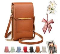 Women's Touch Screen Mobile Phone Messenger Bag, Touchscreen Phone Crossbody Bag for Women, RFID Block Anti-Theft Leather Messenger Bags, Adjustable Shoulder Strap (Brown)