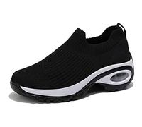 Womens Trainers, Sports Casual Shoes, Air Cushion Arch Support for Lightweight Air Cushion Design Ideal Work Walking Shoes for Ladies - Stylish Mesh Platform Trainers (Black,38)
