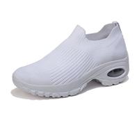 Womens Trainers, Sports Casual Shoes, Air Cushion Arch Support for Lightweight Air Cushion Design Ideal Work Walking Shoes for Ladies - Stylish Mesh Platform Trainers (White,37)