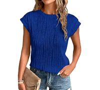 Women's Trendy Fashion Pleated Short Sleeve Top Casual Round Neck Textured Blouse Loose Fit Summer Shirt for Daily Wear Vacations