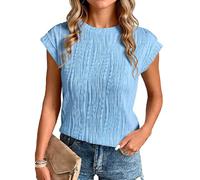 Women's Trendy Fashion Pleated Short Sleeve Top Casual Round Neck Textured Blouse Loose Fit Summer Shirt for Daily Wear Vacations