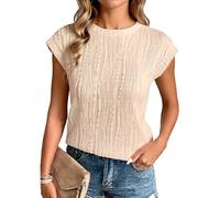 Women's Trendy Fashion Pleated Short Sleeve Top Casual Round Neck Textured Blouse Loose Fit Summer Shirt for Daily Wear Vacations