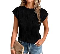 Women's Trendy Fashion Pleated Short Sleeve Top Casual Round Neck Textured Blouse Loose Fit Summer Shirt for Daily Wear Vacations