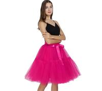 Women's Tul Falda Tulle Skirt Ladies Prom Dress Midi High Waist Ballet Pleated(Rose Red)