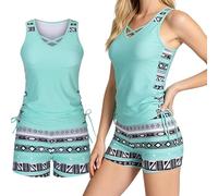 Women's Tummy Control Tankini Swimwear with Built-in Bra Two Piece Swimsuit with Shorts for Beach Pool Vacation (#3,L)