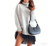 Women's Turtleneck Sweater Mini Dress Set, 2026 Turtleneck Sweater Dress Women, with Elegant Lace-Trim Slip Dresses (Gray,XXL)