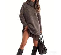 Women's Turtleneck Sweater Mini Dress Set, 2026 Turtleneck Sweater Dress Women, with Elegant Lace-Trim Slip Dresses (Brown,XXL)