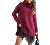 Women's Turtleneck Sweater Mini Dress Set, Wool-Blend Slim-Fit, Perfect for Daily Look & Holiday Celebrations (Fuchsia,XXL)