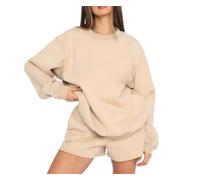 Womens Two Piece Lounge Set Crewneck Long Sleeve Sweatshirt And Shorts (Apricot,M)