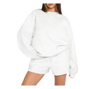 Womens Two Piece Lounge Set Crewneck Long Sleeve Sweatshirt And Shorts (White,XL)