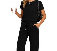 Women's Two Piece Outfits Summer Short Sleeve Tops Wide Leg Pants Sets Casual Lounge Wear Drawstring Waist Solid Color Tracksuit for Spring Fall