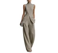 Womens Two Piece Set Sleeveless Vest Top With Wide Leg Pants (gray,M)