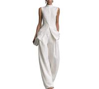 Womens Two Piece Set Sleeveless Vest Top With Wide Leg Pants (white,S)