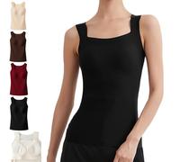 Women's U-Neck Thickened Warm Tank Top with Built-In Bra Tank, 2-in-1 Casual Wirelfree Shapewear Fitted Warming Tops (Black,XL)