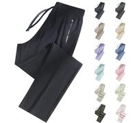 Women's Ultra Stretch Ice Silk Comfort Casual Pants - Ice Silk Pants, Comfortable High-Waisted Active Trousers (Black - Straight,0X)