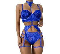 Women's Underwear Set Off The Shoulder Lace Sexy Outfit Sex Fashion Breast Wrap Erotic Lingerie D-Royal Blue XL