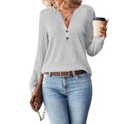 Women's V Neck Button Down Sweater Long Sleeve Ribbed Knit Top with Lace Shoulder Splicing Casual Fall Winter Pullover Blouse for Daily Work
