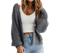 Women's V Neck Button Up Cardigan Sweater Cozy Fall Winter Outerwear