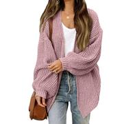 Women's V Neck Cardigan Sweater Open Front Oversized Lantern Long Sleeve Chunky Knit Casual Fall Outwear 2025 (Pink,3XL)