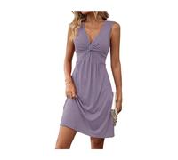 Women's V Neck Front Knotted Dresses Elegant A Line Sleeveless Dresses,Casual Vacation Mini Dress (FR/ES, Letras, XXL, Regular, Regular, Light Purple)