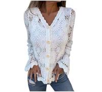Women's V Neck Lace Hollow out Cardigans Fashion Lightweight Long Sleeve Sweater Casual Button Up Top for Parties