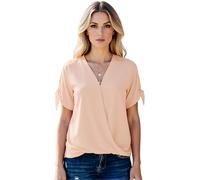 Women's V Neck Short Sleeve Chiffon Blouse Casual Loose Fit Wrap Front Summer Top Solid Color Tunic Shirt for Daily Wear Vacation Beach Party