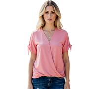 Women's V Neck Short Sleeve Chiffon Blouse Casual Loose Fit Wrap Front Summer Top Solid Color Tunic Shirt for Daily Wear Vacation Beach Party