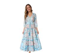 Womens V Neck Simplee Womens Boho Floral Maxi Dress, Spring-Summer Trending | Elegant Floral Maxi Dress (Blue,S)