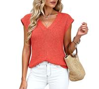 Women's V Neck Sleeveless Knit Top Casual Summer Chunky Sweater Vest Loose Fit Short Sleeve Pullover Blouse for Spring Fall Beach Vacation Outfits Sage Green