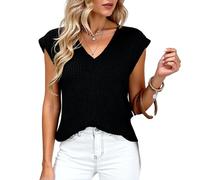 Women's V Neck Sleeveless Knit Top Casual Summer Chunky Sweater Vest Loose Fit Short Sleeve Pullover Blouse for Spring Fall Beach Vacation Outfits Sage Green
