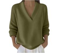 Women's V Neck Sweater Long Sleeve Knit Pullover Relaxed Fit Solid Color (Army Green,5XL)