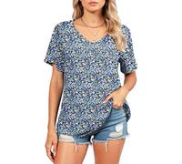 Women's V Neck T Shirt Summer Casual Short Sleeve Tops Abstract Vertical Stripe Print Loose Fit Flowy Blouse Lightweight Fashion tee for Daily Wear