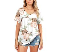 Women's V Neck T Shirt Summer Casual Short Sleeve Tops Abstract Vertical Stripe Print Loose Fit Flowy Blouse Lightweight Fashion tee for Daily Wear