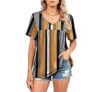 Women's V Neck T Shirt Summer Casual Short Sleeve Tops Abstract Vertical Stripe Print Loose Fit Flowy Blouse Lightweight Fashion tee for Daily Wear