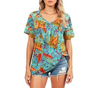 Women's V Neck T Shirt Summer Casual Short Sleeve Tops Abstract Vertical Stripe Print Loose Fit Flowy Blouse Lightweight Fashion tee for Daily Wear
