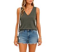 Women's V Neck Tank Tops Sleeveless Casual Loose Fit Summer Basic tee Shirts with Pocket Solid Color Camisole for Daily Wear Vacation Beach