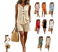 Women's V Neck Three Button Sleeveless Solid Tank Top