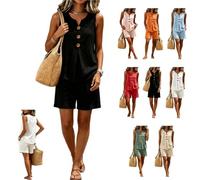 Women's V Neck Three Button Sleeveless Solid Tank Top