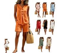 Women's V Neck Three Button Sleeveless Solid Tank Top